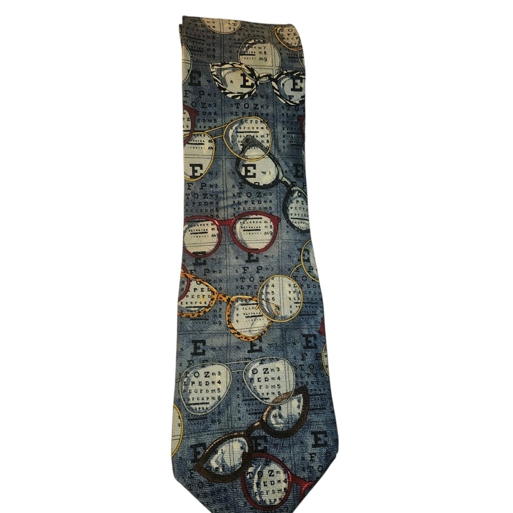 Vintage 90's RM Style Neck‎ Tie Optometrist Snellen Chart Silk USA Eyeglasses